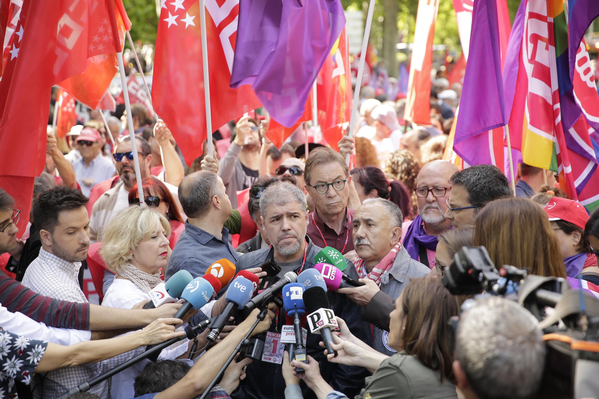 Los secretarios generales de CCOO y UGT, Unai Sordo y Pepe Álvarez en la manifestación del 1 de Mayo
