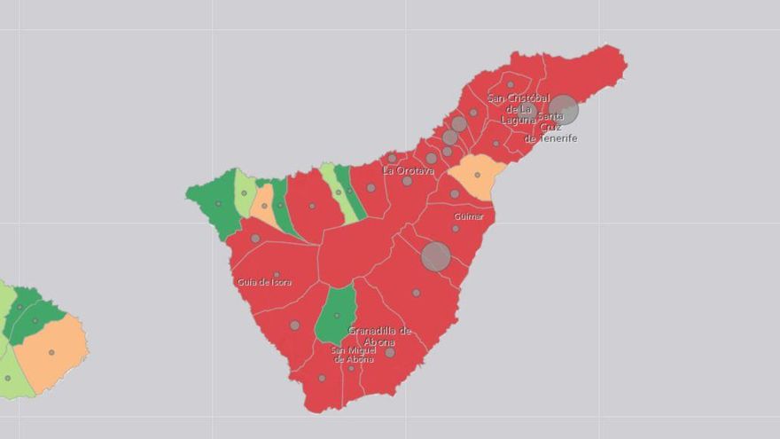 Distribución de casos de COVID-19 en la isla de Tenerife este martes, 19 de enero