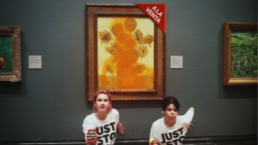 Sopa de tomate sobre óleo sobre lienzo: la exposición de Carabanchel que subasta cuadros vandalizados