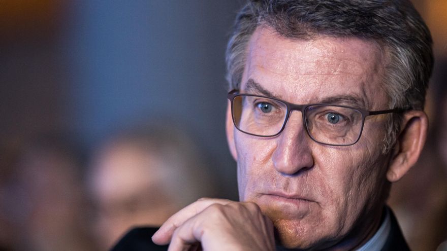 El presidente del PP, Alberto Núñez Feijóo, durante la 17 edición del Foro Atlántico de Madrid, en la Casa de América, a 26 de junio de 2024, en Madrid (España). El foro está organizado por la Fundación Internacional para la Libertad (FIL) y en él se dan