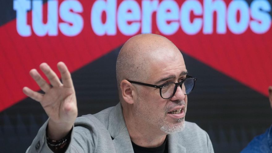 El secretario general de CCOO, Unai Sordo, presenta una campaña sobre absentismo en España en la Sede de CCOO el 3 de julio de 2025.