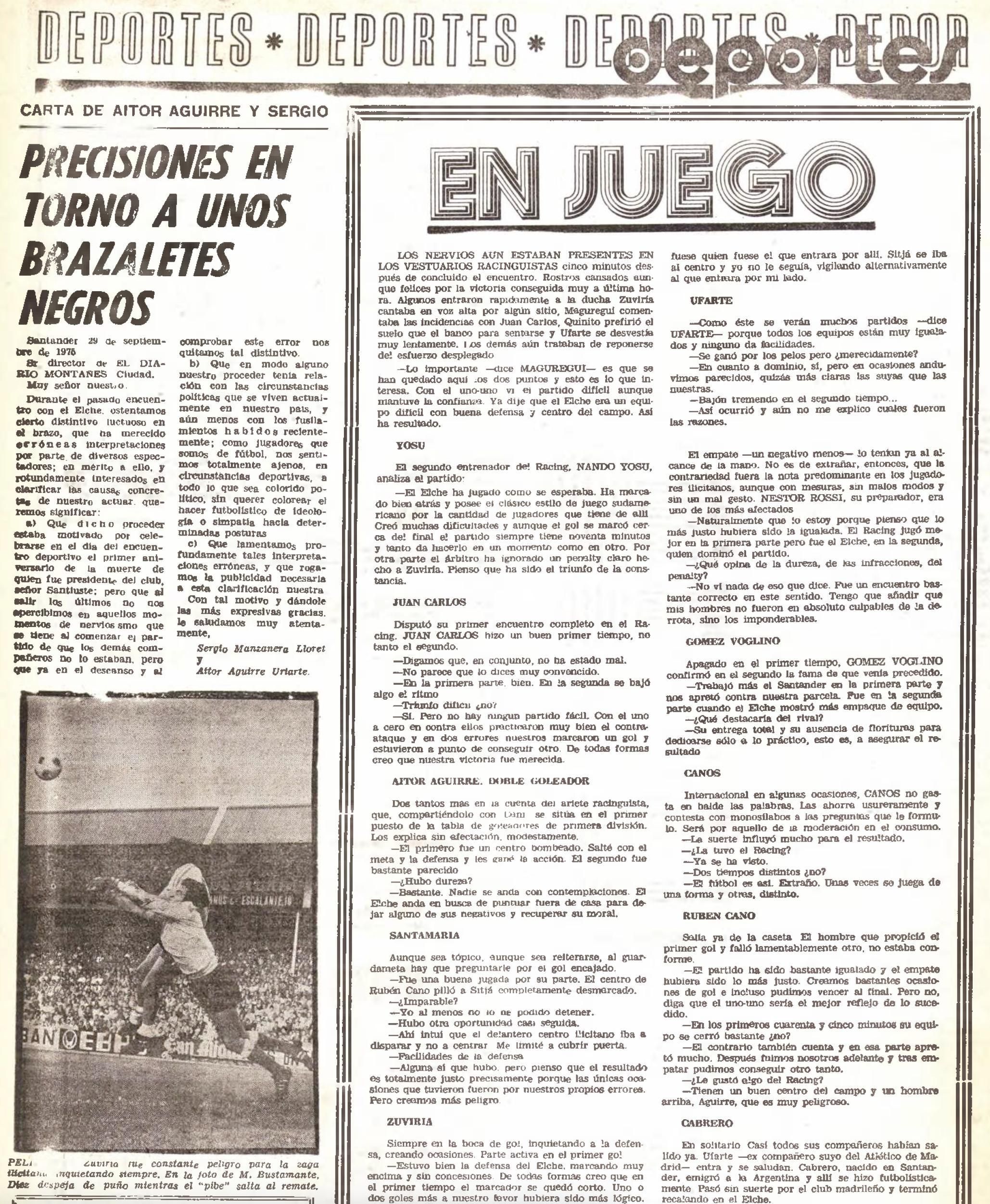 Página del 30 de septiembre con la carta en la que Sergio Manzanera y Aitor Aguirre se desmarcaban de su propia protesta.