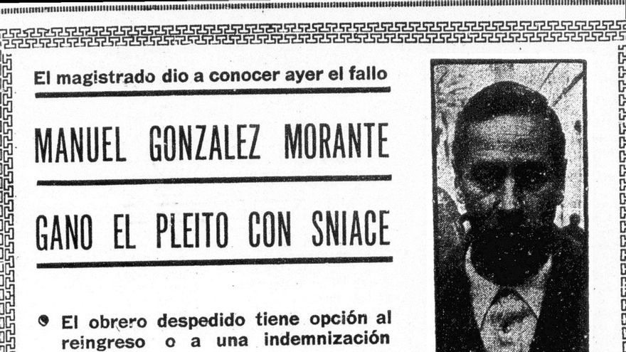 Noticia del fallo de Magistratura del pleito de González Morante contra SNIACE, publicada en portada de El Diario Montañés, el 2 de marzo de 1968.