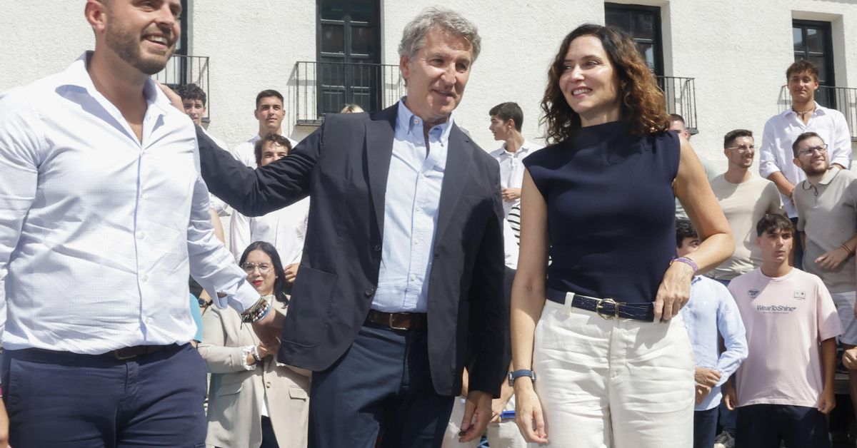Ayuso carga contra “los que están con los narcos” para atacar a Sánchez en un acto junto a Feijóo