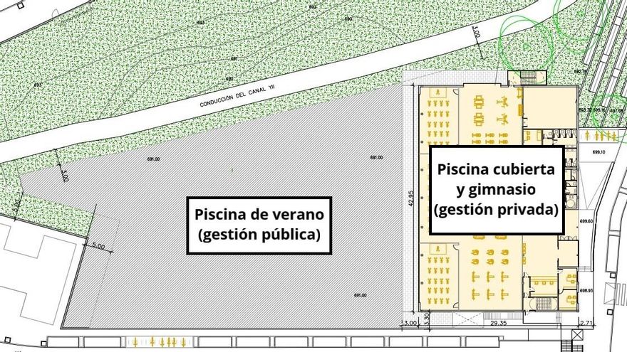 Las dos piscinas que convivirán en el Paseo de la Dirección de Tetuán: una privatizada cubierta y otra pública de verano