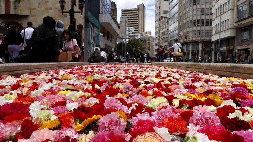 Un río de flores viste de colores el centro de Bogotá como antesala de la Bienal BOG25