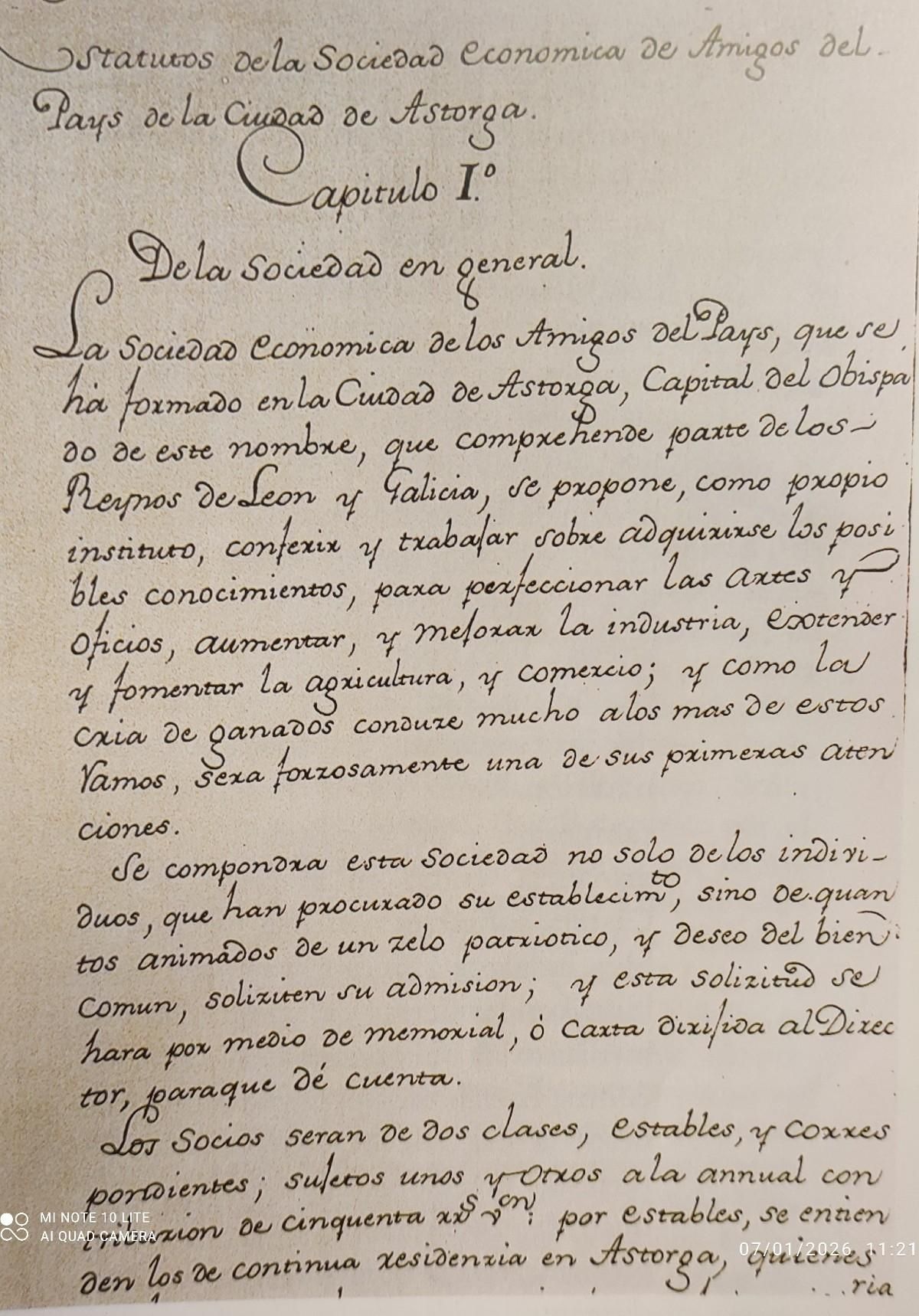Estatutos de la Sociedad Económica de Amigos del País de Astorga.