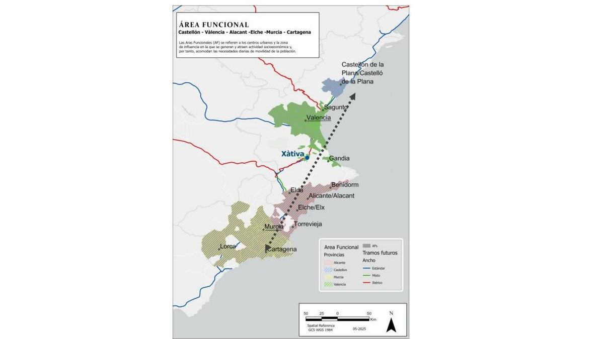 Mapa de àrees funcionals de la Comunitat Valenciana.