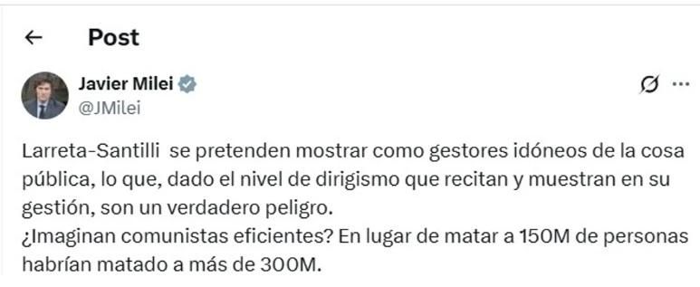 Posteo de Javier Milei de 2023.