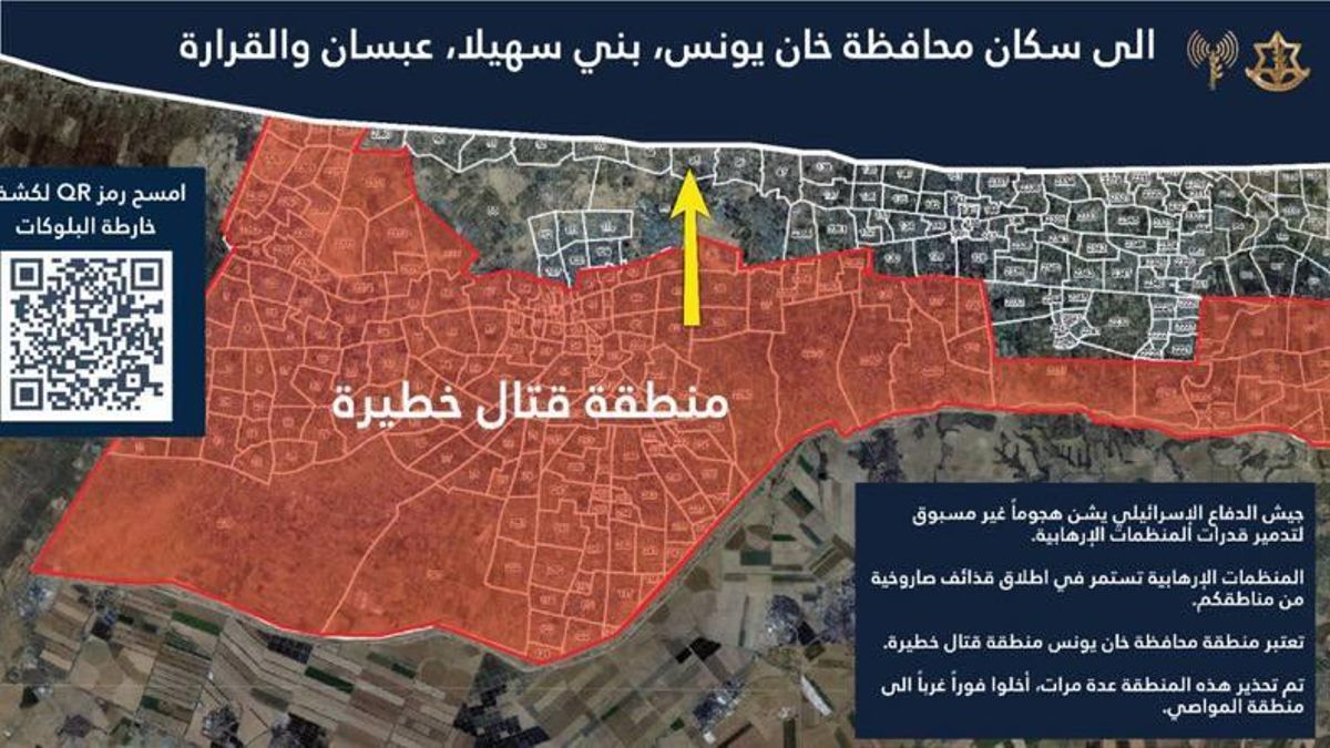 Octavillas del Ejército israelí: las zonas rojas son áreas de "evacuación" que la población palestina debe abandonar
