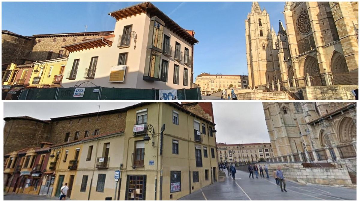 Arriba, el edificio de apartamentos turísticos ya construido, abajo el anterior que albergó el Restaurante Luisón.