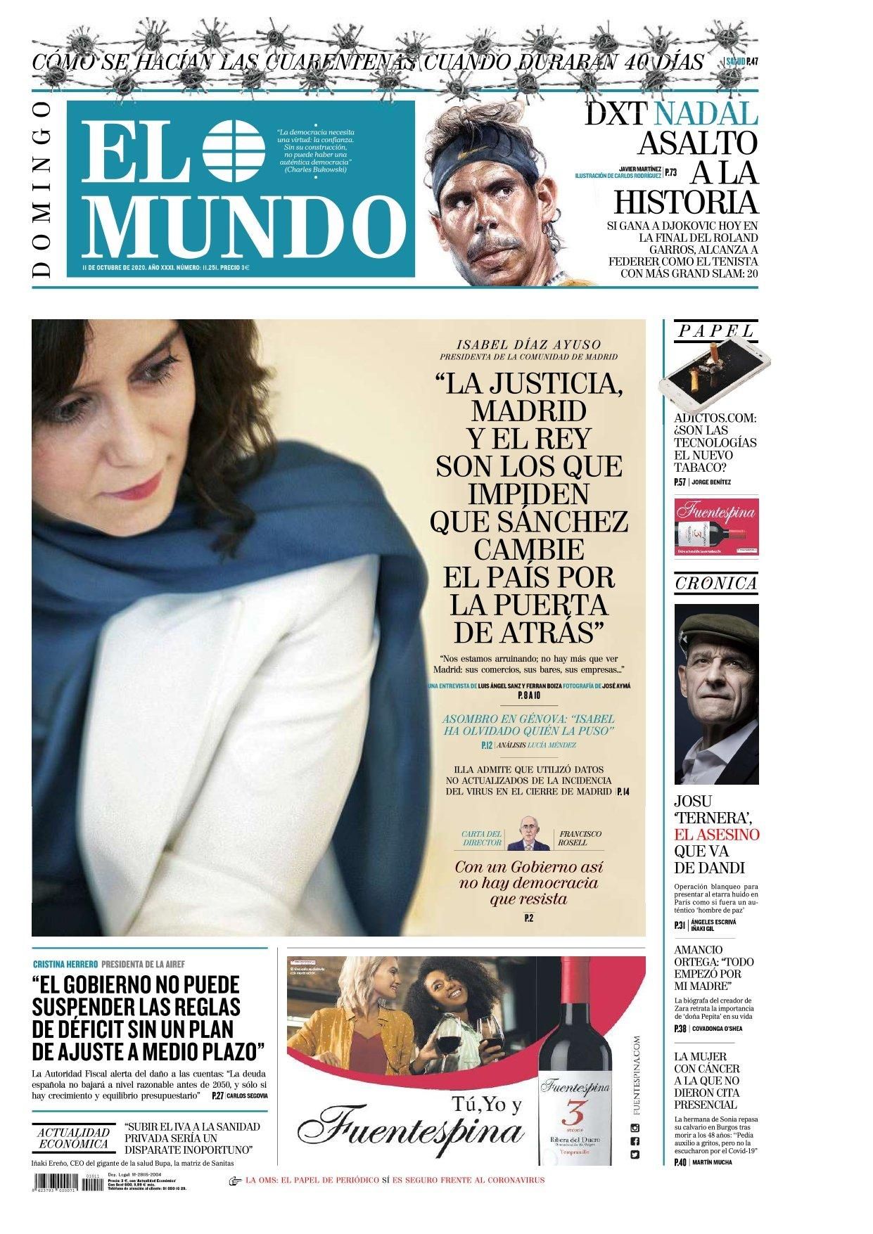Portada de El Mundo de este domingo