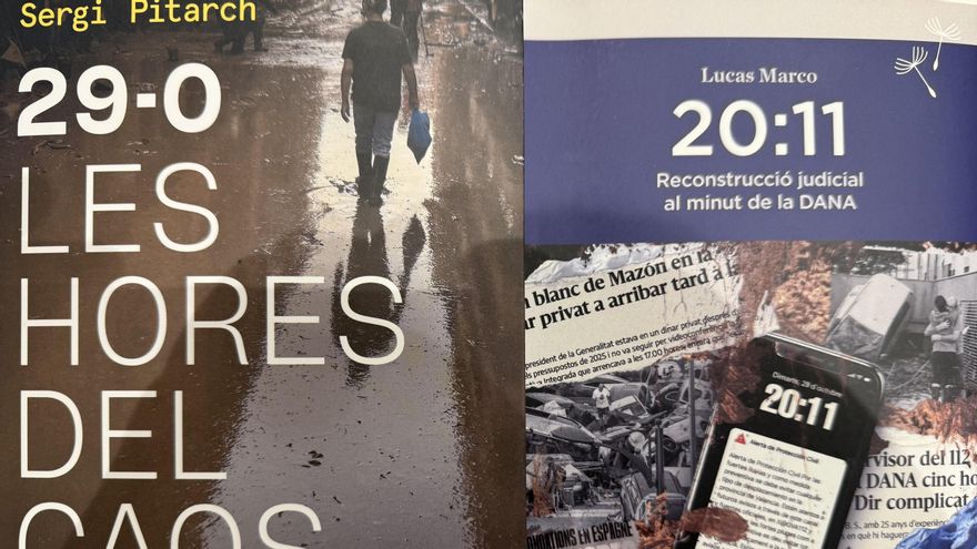 Les portades dels llibres de Sergi Pitarch, '29-0. Les hores del caos', i Lucas Marco, '20:11. Reconstrucció judicial al minut de la dana'.