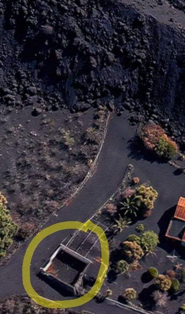 Situación de la colada de lava y del estanque donde se encuentran dos de los cuatro perros en Todoque. / FOTO: LEALES.ORG