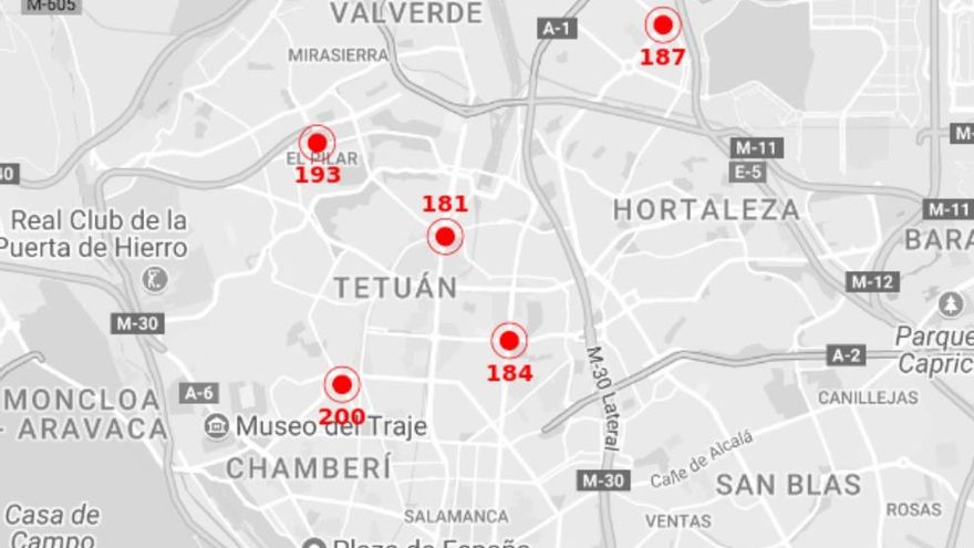 Estaciones con superaciones de NO2 perjudiciales para la salud, a las 22.00 del sábado 16 de enero