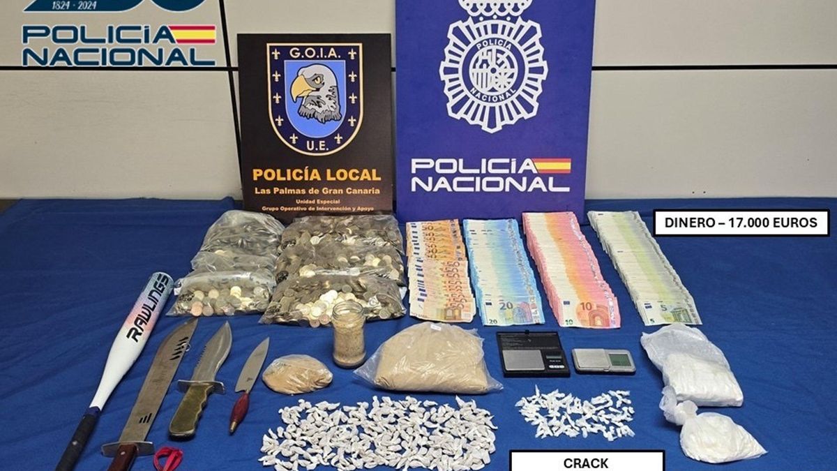 Droga, dinero y utensilios incautados a El Guaca, en Las Palmas de Gran Canaria