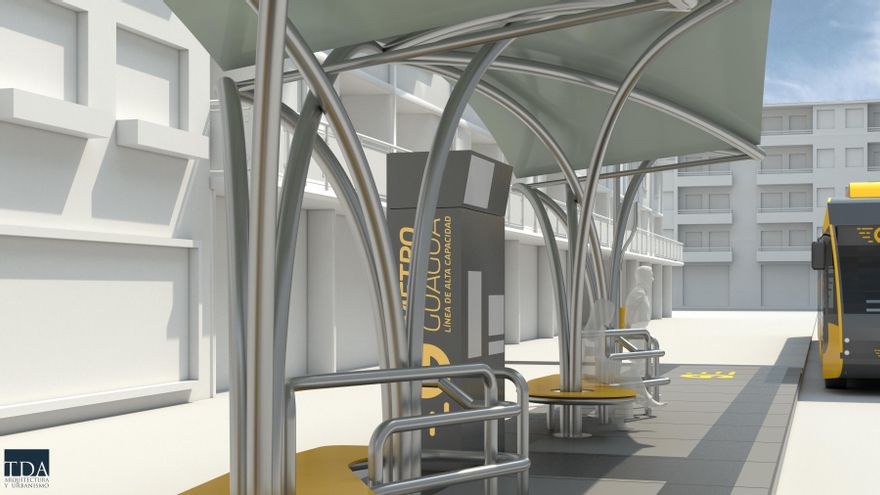 Detalle de las nuevas paradas de diseño para la MetroGuagua