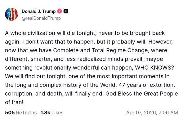 Las amenazas de Trump a Irán en Truth Social.