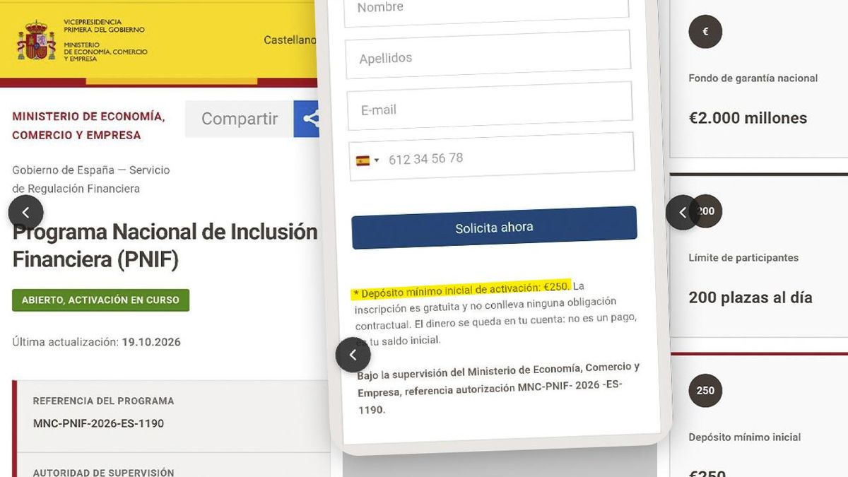 El portal del Ministerio de Economía, suplantado para mostrar un falso "Programa Nacional de Inclusión Financiera" en el que se solicita dinero a los usuarios.