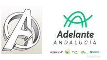 A la izquierda, el logo de Los Vengadores (Avengers, en inglés), a la derecha, el logo definitivo de Adelante Andalucía.