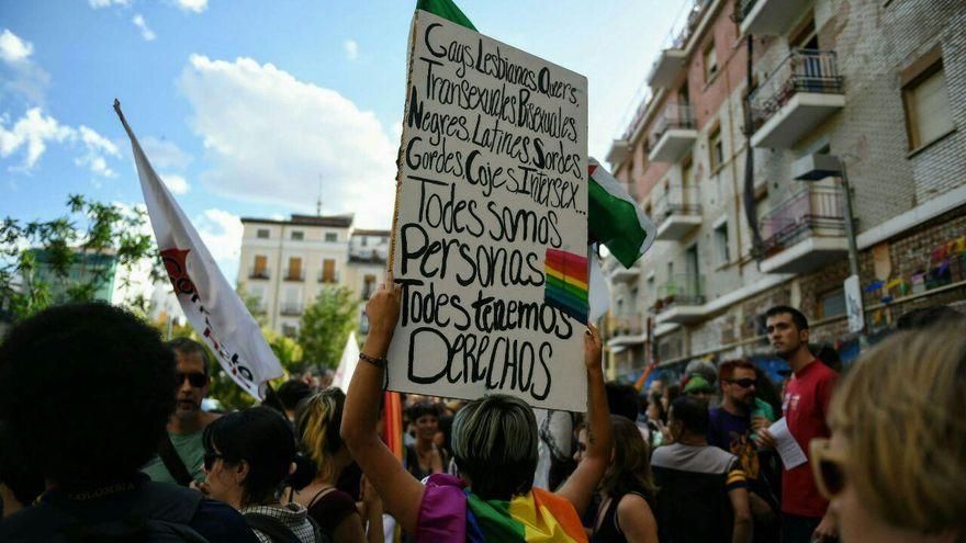 "Todes somos personas, todes tenemos derechos", pancarta en la manifestación del Orgullo Crítico en Madrid en 2017