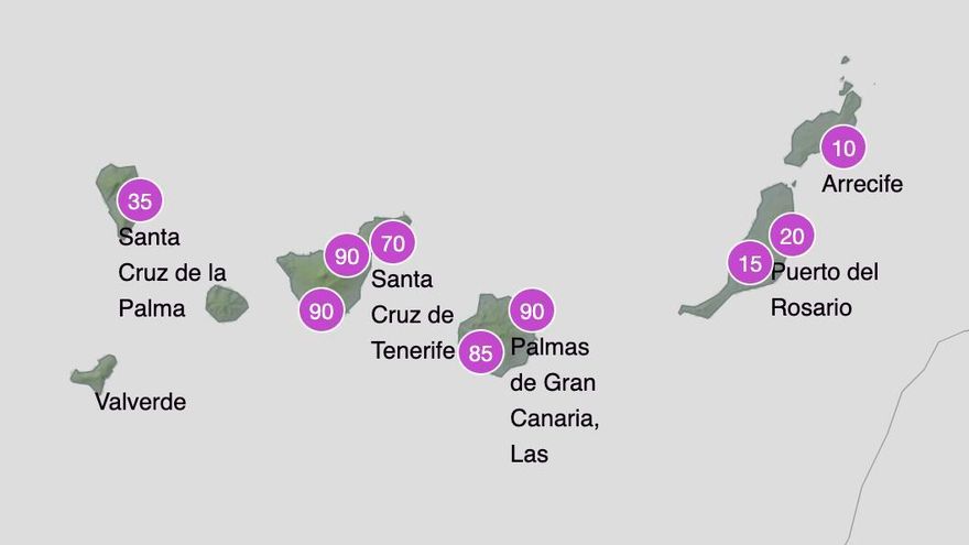Probabilidad de lluvia en Canarias durante la tarde del sábado 25 de febrero