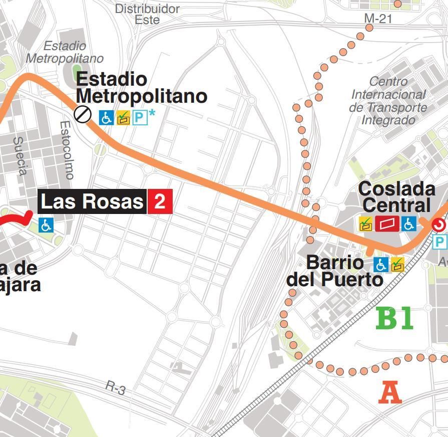 Mapa de líneas de Metro existentes alrededor de la Nueva Centralidad del Este