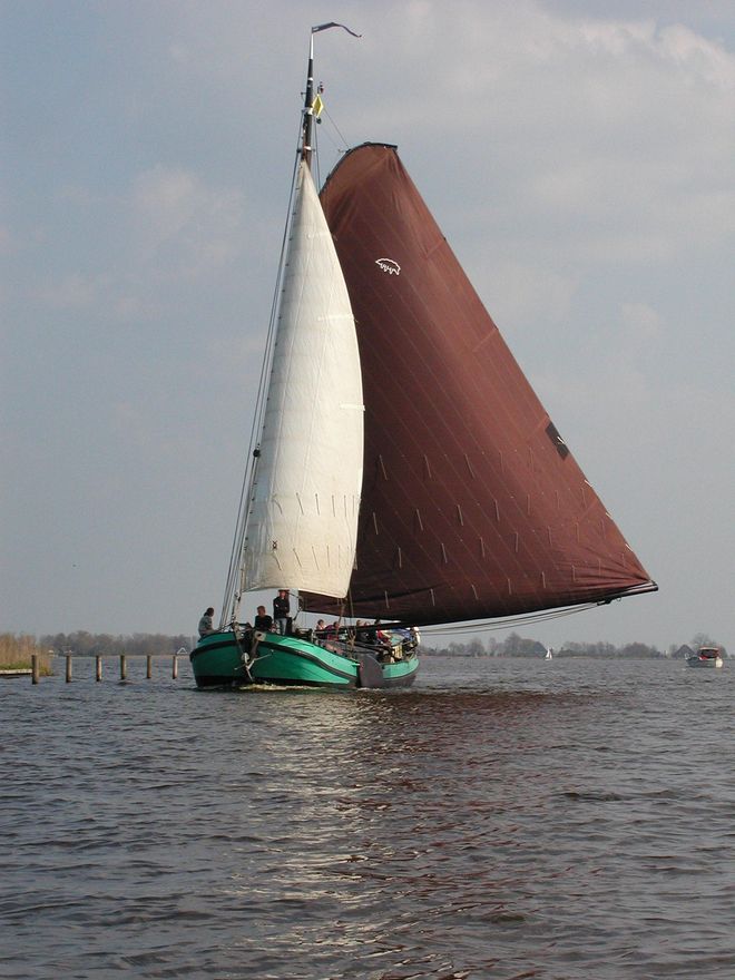 Un Skutsje tradicional surca las aguas del Parque Nacional de Alde Feanen.