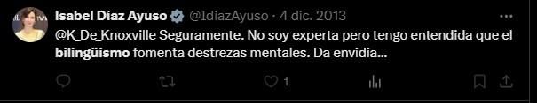 Tuit de Ayuso en 2013