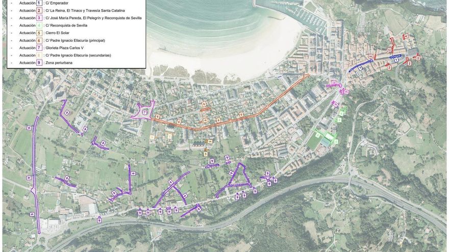 Mapa de la zona de Laredo donde se realizarán los asfaltados.