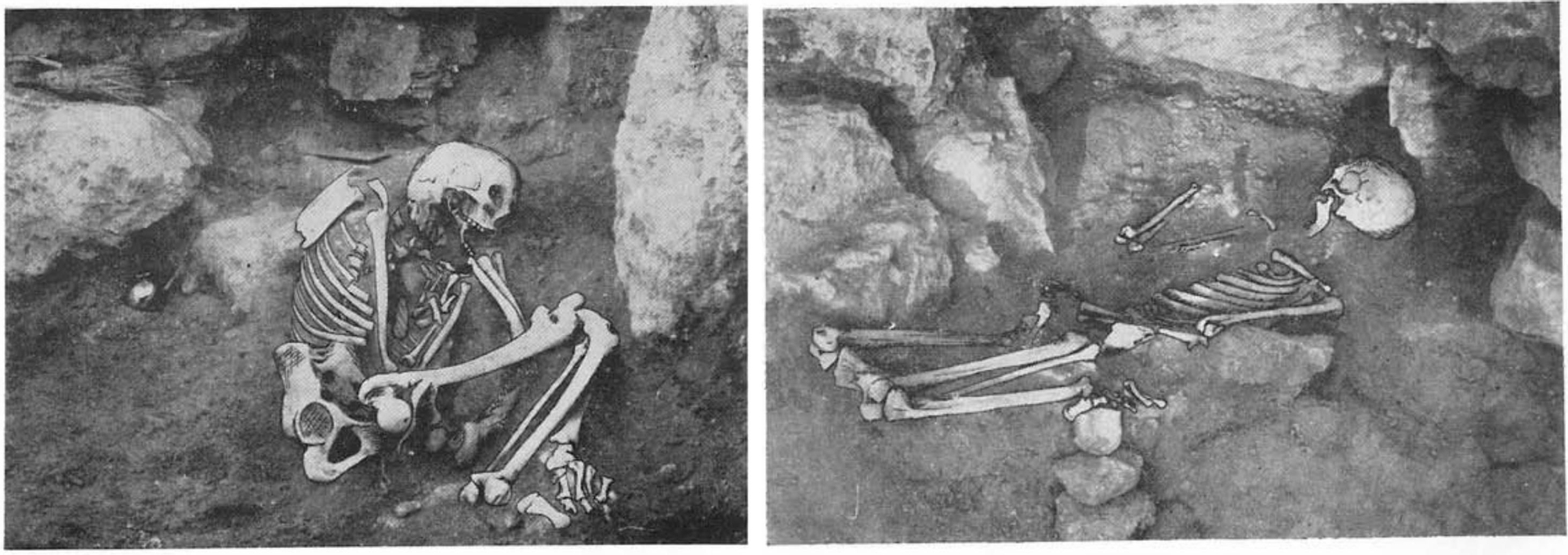 Enterramientos de la necrópolis de Son Oms en cuclillas y decúbito supino.