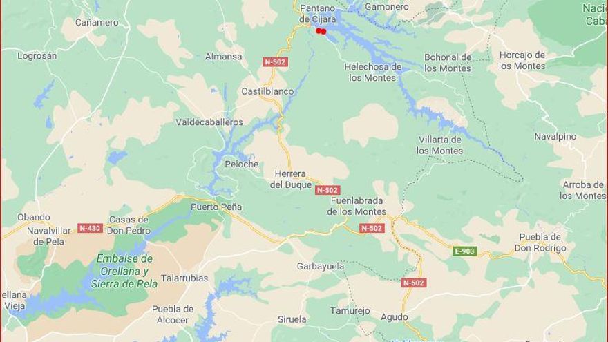 Situación de la presa de Cijara al noreste de la provincia de Badajoz