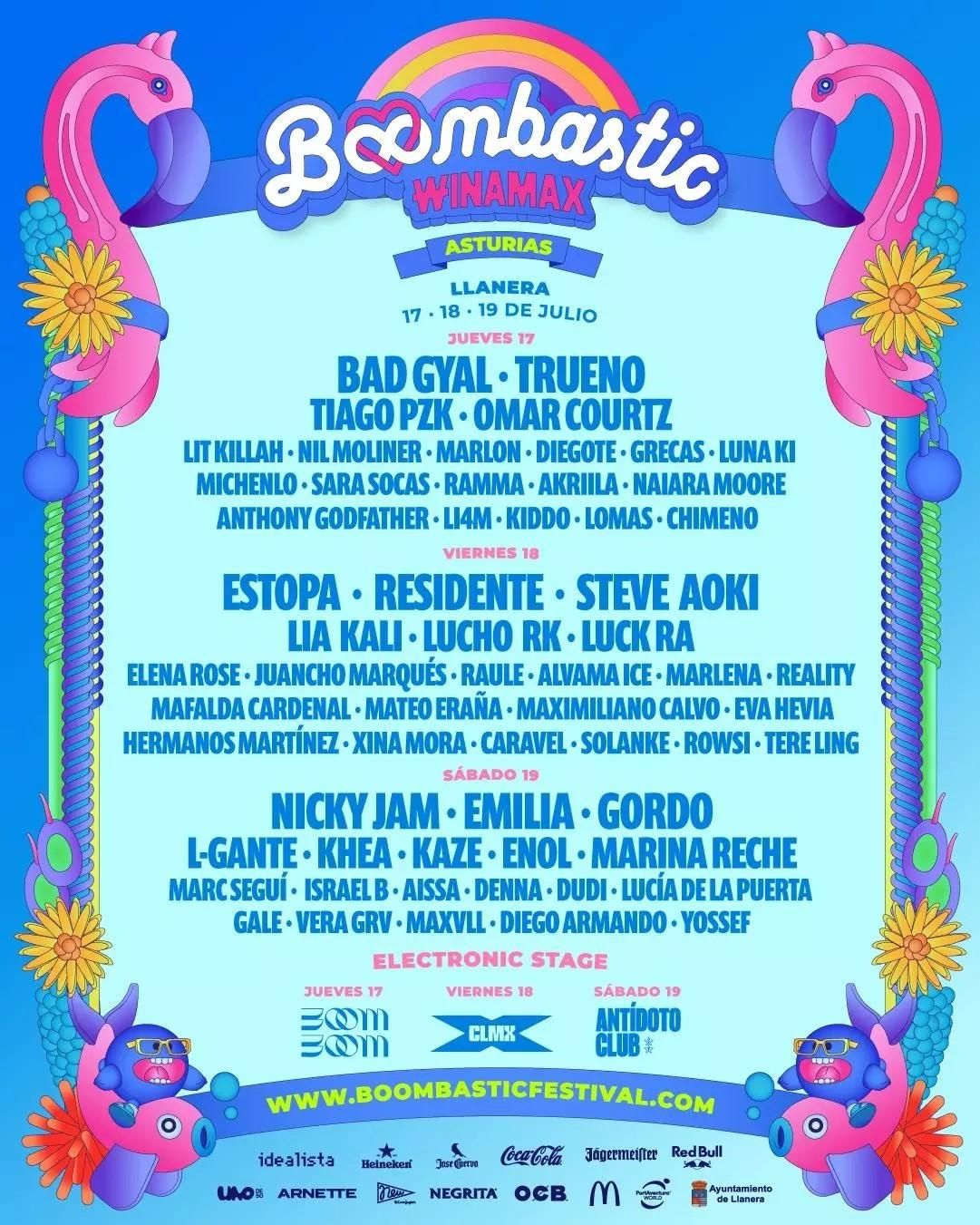 Cartel con los artistas que participaron en Boombastic Festival 2025 en el concejo asturiano de Llanera.