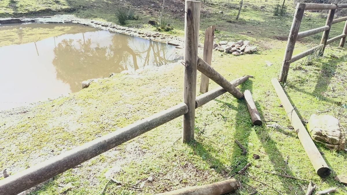 Vallado roto y derribado en la Fuente del Elefante.