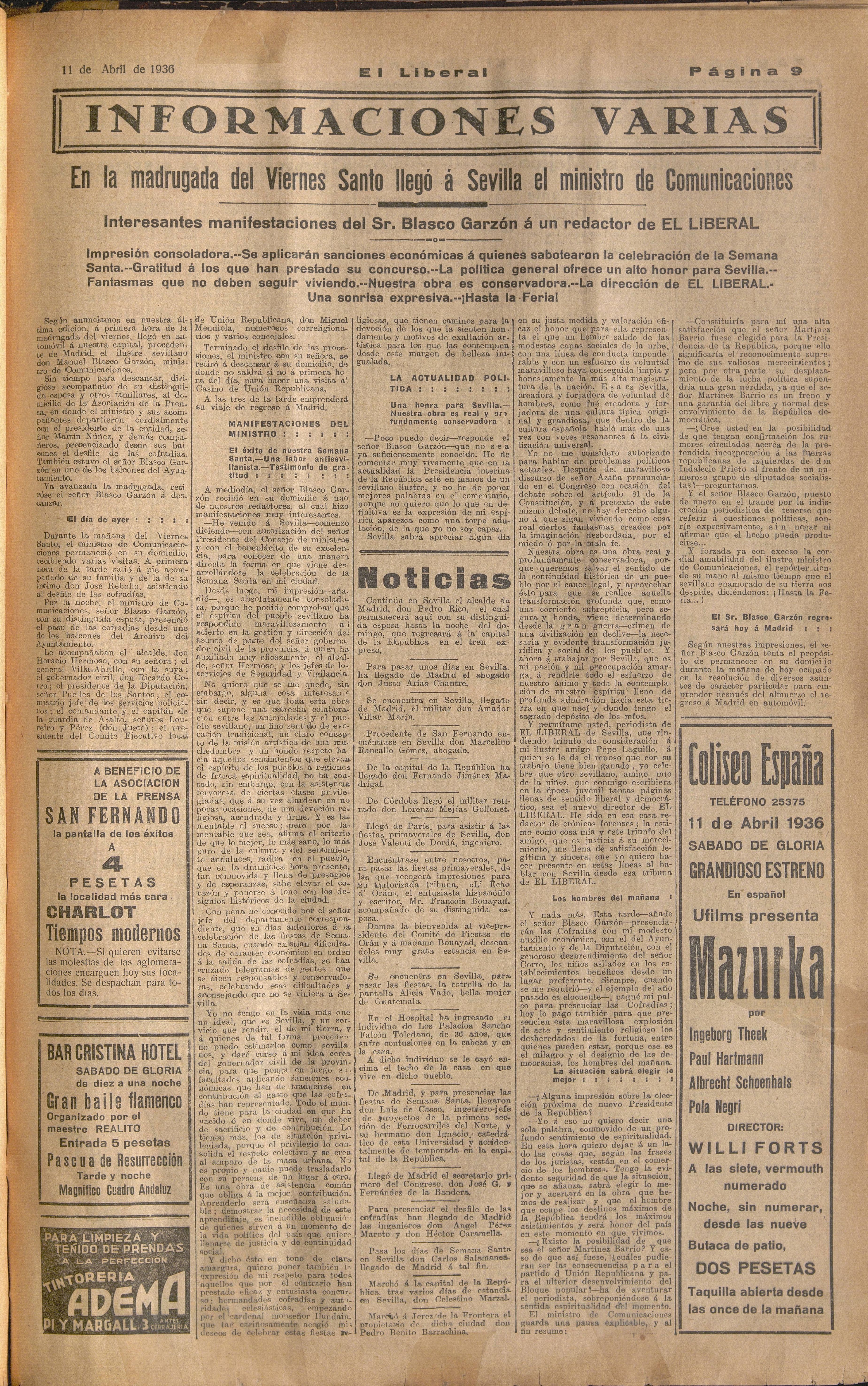 El ministro de Comunicaciones, arreando a diestro y siniestro desde 'El Liberal'.