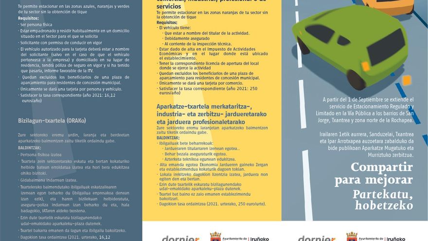 Tríptico editado por el Ayuntamiento de Pamplona sobre la ampliación de la zona azul