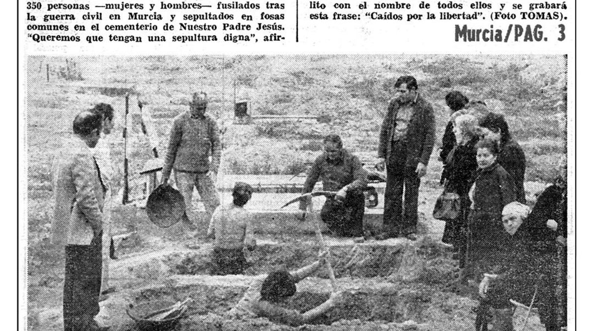 Noticia sobre las exhumaciones durante la Transición en Murcia.