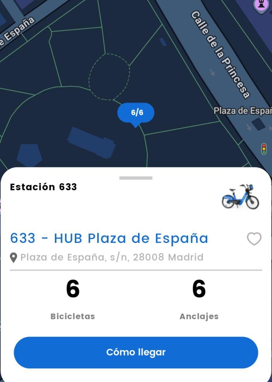 Parada subterránea de Bicimad, en la app del servicio