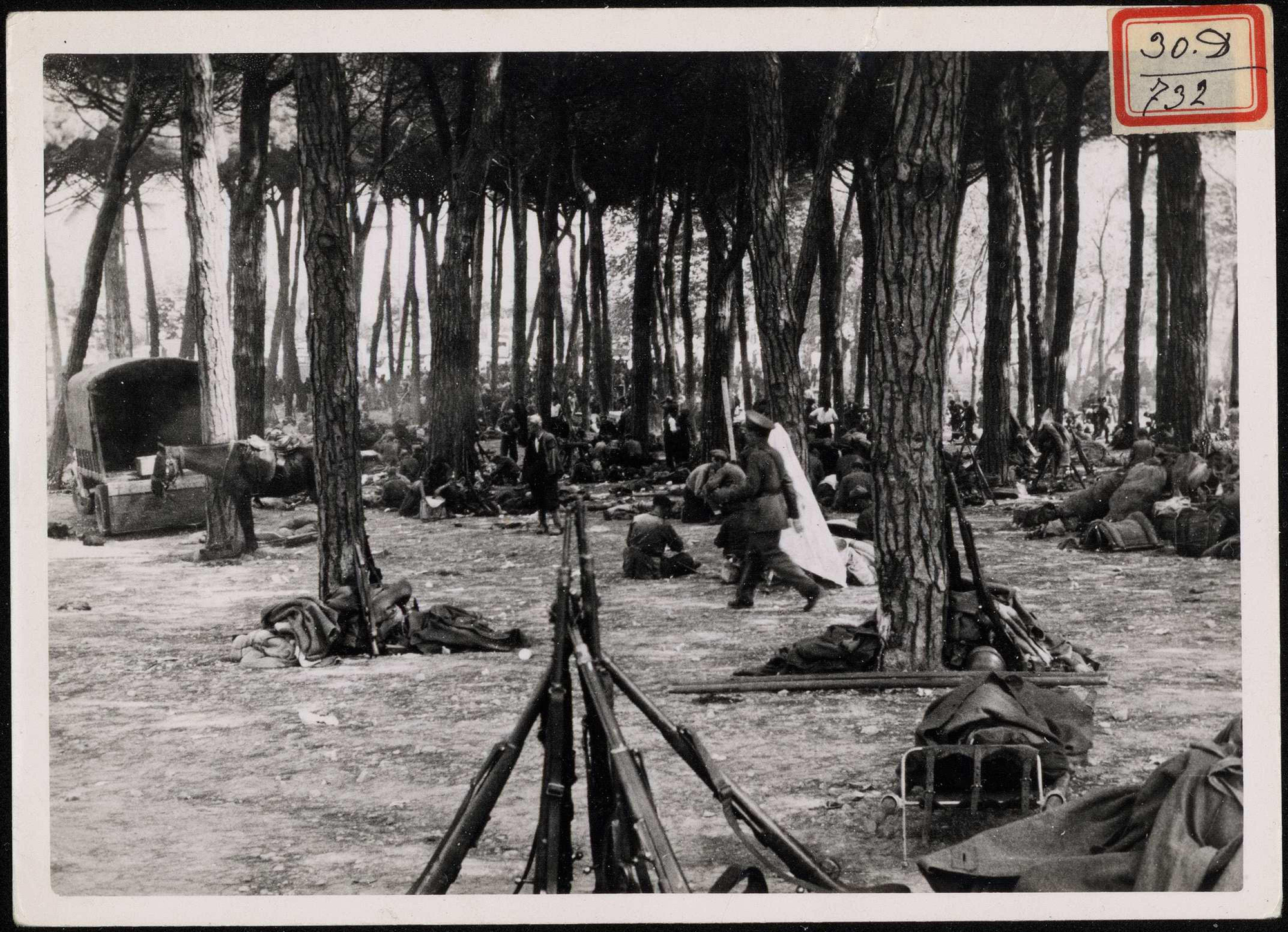 "Tropas del regimiento de San Quintín acampando en el Pinarillo (Sardinero)". 27 de agosto de 1937 | Biblioteca Nacional de España