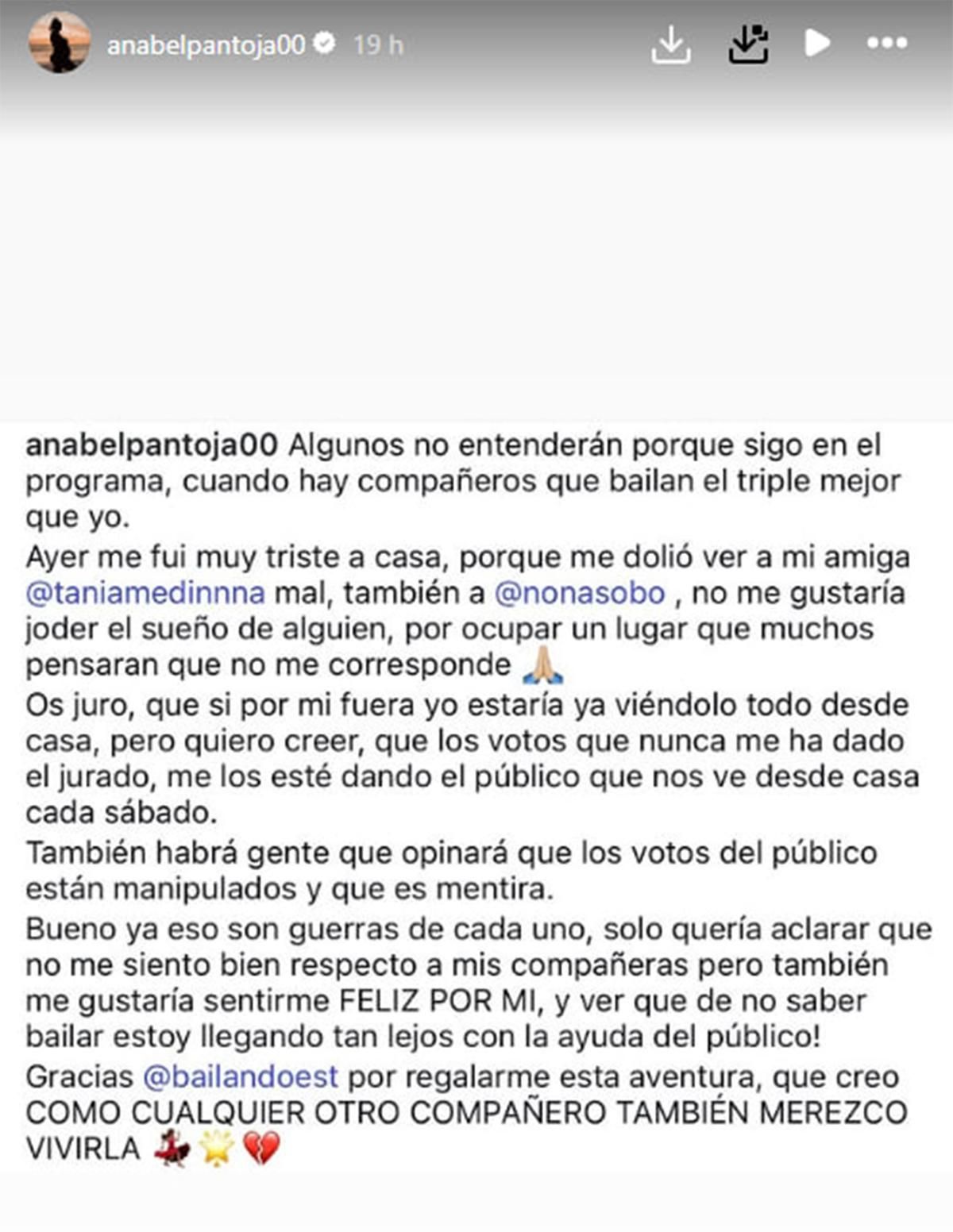 Anabel Pantoja se sincera sobre lo ocurrido en 'Bailando con las estrellas'