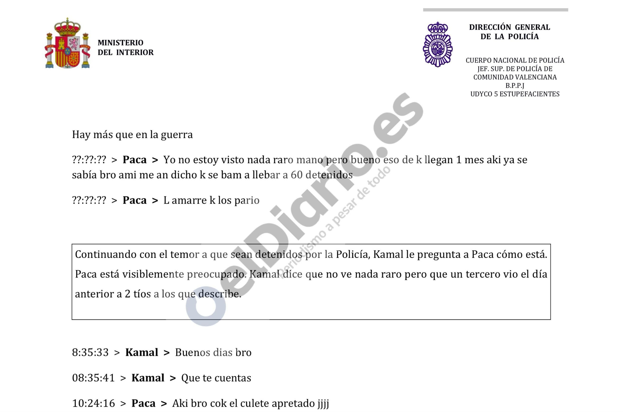 Fragmento del informe de la UDYCO de la Policía Nacional.