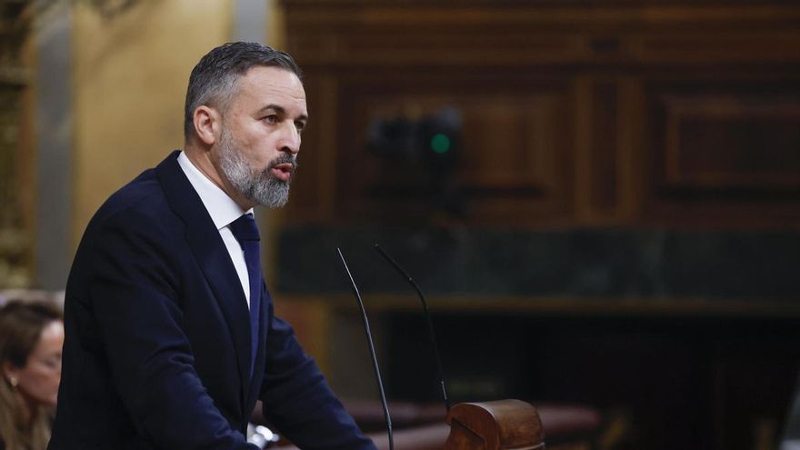 Santiago Abascal interviene desde la tribuna de oradores este miércoles en el pleno del Congreso para hablar sobre la crisis ferroviaria tras los accidentes de Adamuz (Córdoba) y Barcelona.
