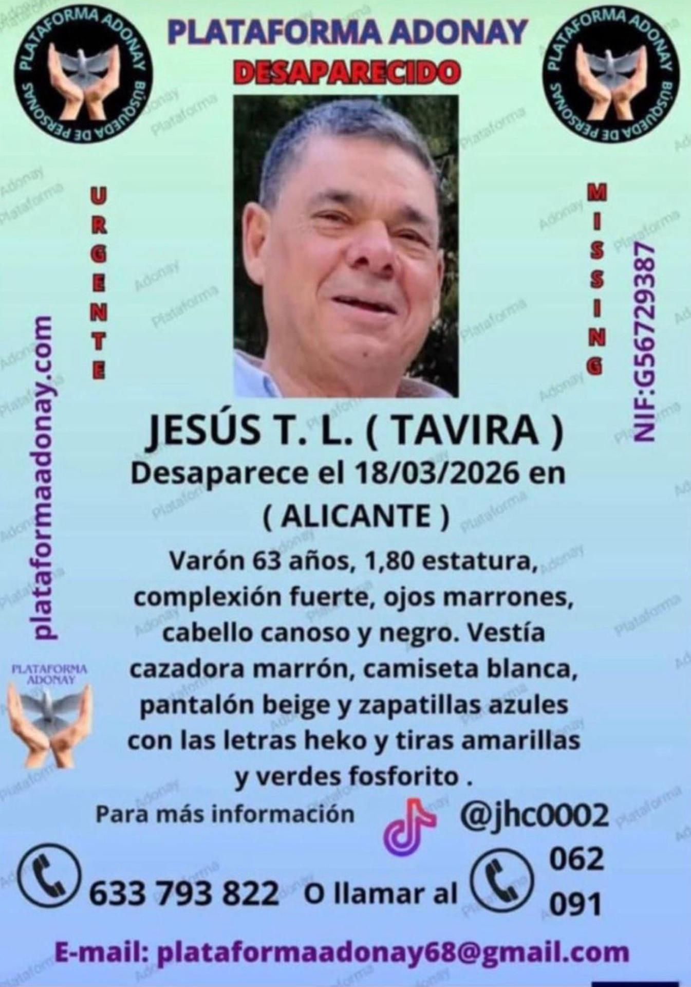 Cartel del desaparecido Jesús Tavira creado por su familia tras su desaparición.