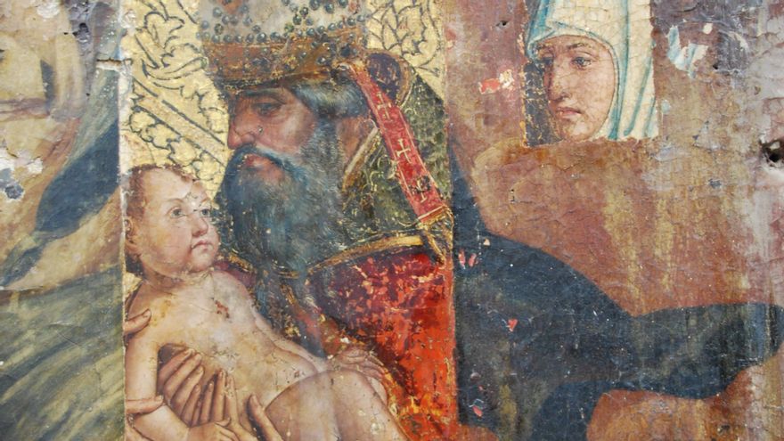 Proceso de eliminación del repinte, aparición del cuadro "La presentación de Jesús en el templo"" Pablo Nieto