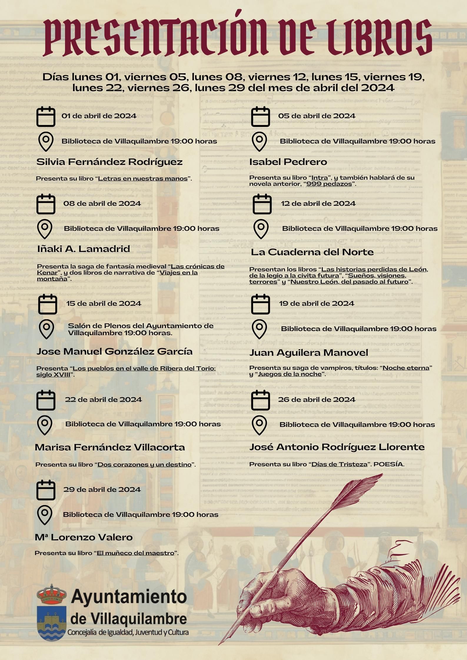 Presentaciones de libros en abril en Villaquilambre
