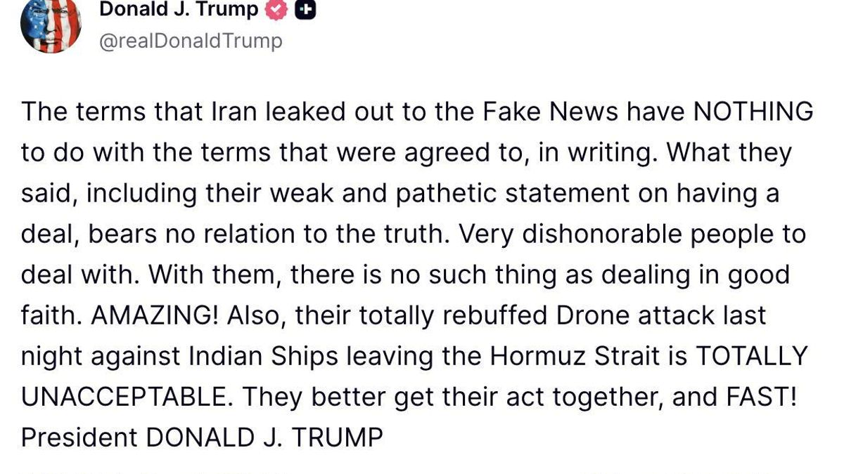 Truth Social de Trump sobre el acuerdo con Irán.