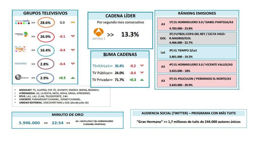 Resumen del análisis de audiencias de enero de 2017