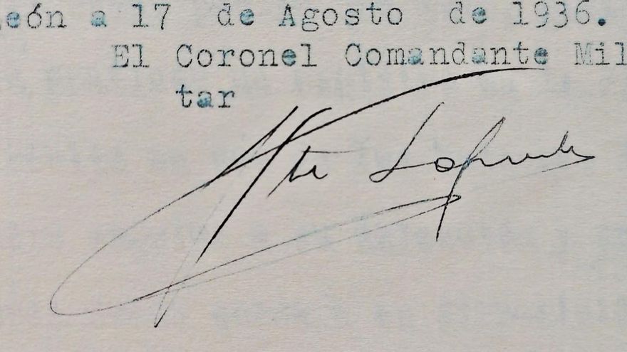 Firma de Lafuente, responsable de la Comandancia de León en plena represión en 1936.