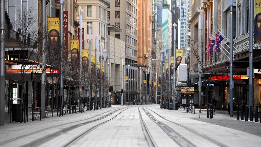 Vista general de George Street, en el distrito central de negocios de Sydney, Australia, 19 de agosto de 2021. EFE/DAN HIMBRECHTS