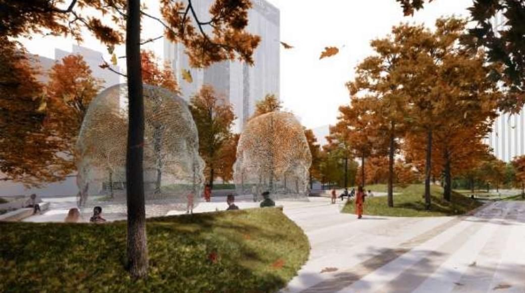 Zona de un jardín de esculturas planeado